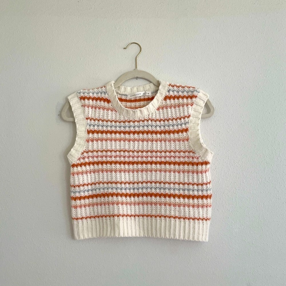 Altar’d State Crew Sweater Vest Crewneck Cropped Striped Preppy Cozy